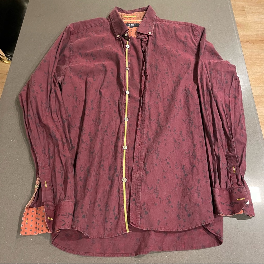 Ted Baker London - Pattern Dress Shirt - Maroon - Size 4